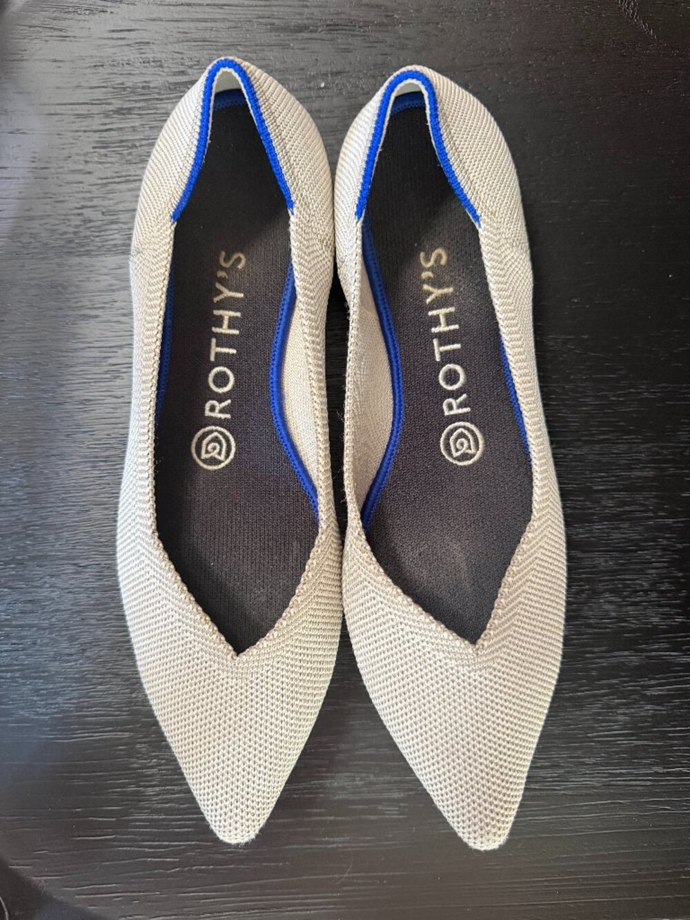**Rothy’s Pointed-Toe Flats | Women’s Size 7 | Light Gray with Blue Trim**